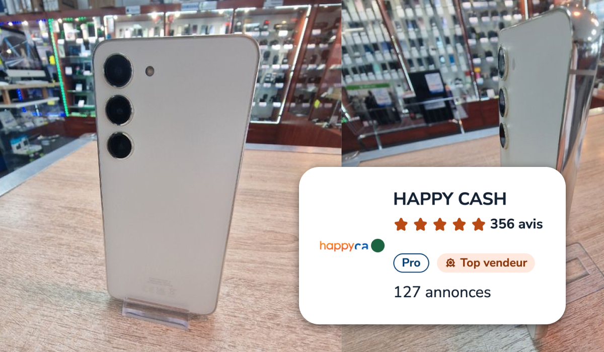 Photo d'un Samsung Galaxy S23 reconditionné vendu par Happy Cash sur leboncoin