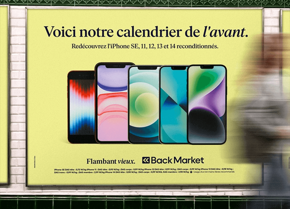 Affiche promotionnelle de backmarket dans le métro