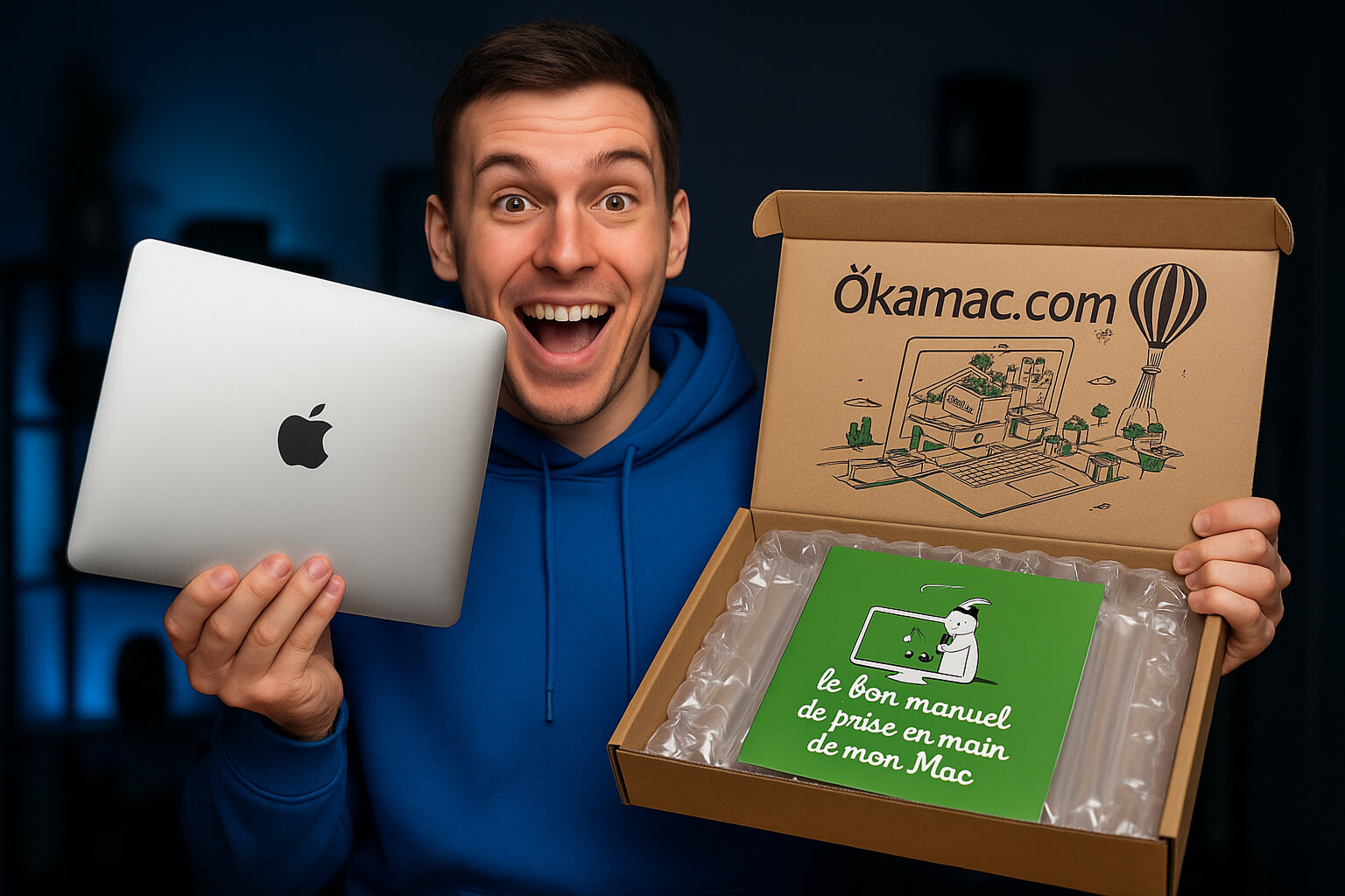 Expert Reepeat en train d'unboxer un Macbook Okamac
